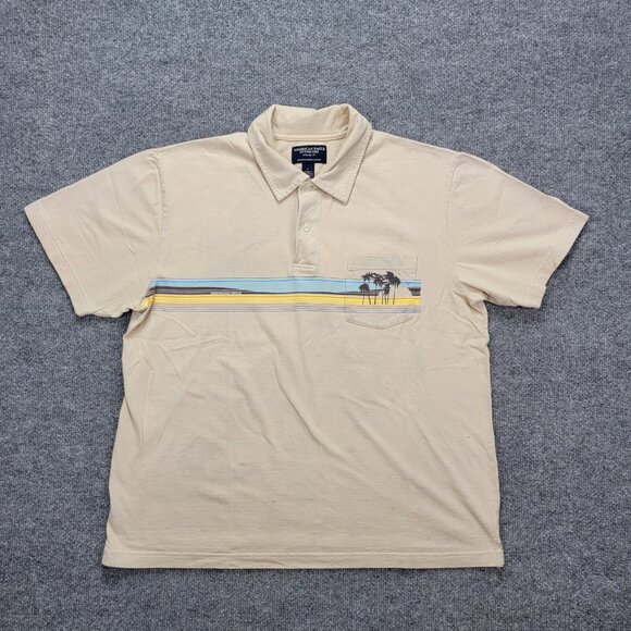American Eagle Polo Shirt Mens Large Beige Golf Palm Trees‎ Summer Beach Casual - Picture 1 of 11